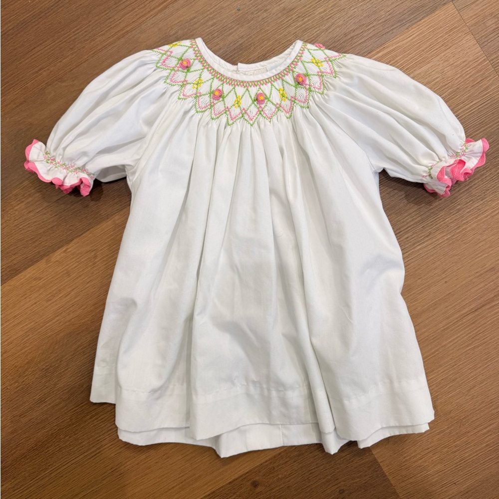 Elegant White and Pink Smocked Kids Blouse